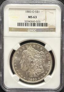 1883 O Morgan Dollar Coin, MS 63, NGC Certified, Silver, Certification #3294360-025
