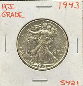 1943 Walking Liberty Half Dollar, San Francisco Mint, 90% Silver
