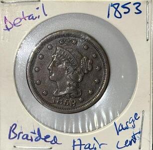 1853 Braided Hair Large Cent, One Cent, Copper, No Mint Mark