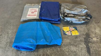 (4) Assorted Length Size Super duty Tarps & Long Pillow