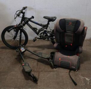 (1) 20" Hyper Shocker 20 (Black/Blue) Bike, (1) Swinging Scooter (Black), & (1) Diono Baby Car Seat