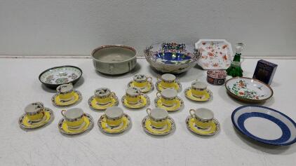 Vintage Theodore Haviland Limoges Demitasse Cup and Saucer. Bird & Floral Chinoiserie. Lemon Yellow Trim. AND More