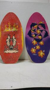 Vintage 41 x 20 Michael Searle Signed Wooden Skim Board And Skim Board