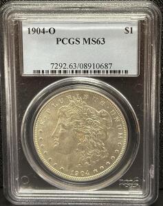 1904-O Morgan Dollar, MS63, PCGS Certified, Silver, United States Mint