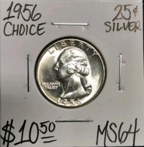1956 MS64 Choice Silver Washington Quarter