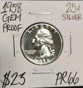 1958 PR66 Gem Proof Silver Washington Quarter