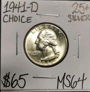 1941-D MS64 Choice Silver Washington Quarter
