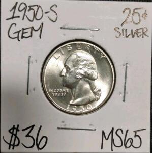 1950-S MS65 Gem Silver Washington Quarter