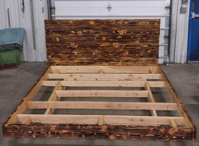 King Size Wooden Floating Bed Frame-Burned Tone