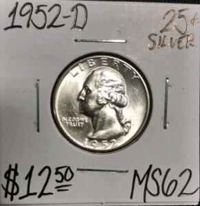 1952-D MS62 Silver Mint State Washington Quarter