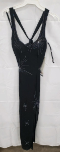 Do You Love Me? Brand Formal Dress Black w/Iridescent Sequins and Leg Slit Details