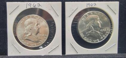 (2) Franklin Silver Half Dollars