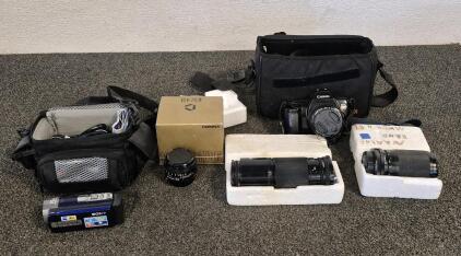 Sony Camcorder (Works), Canon Digital Camera (Unable to Test), Canon Lenses (3)