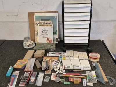 Art Lovers! Acrylic Paint, Oil Paint, Water Color Paint, Brushes, Markers, Metal Letters, Calligraphy, Art Tools, Metal 5 Drawer wroth Wheels, Art Books, Art Board, Asian Dinner Placemat Set, Christmas Globe