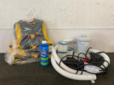 Pool Day! Pool Pump Model RX600 Plus Filters And Pool Algae Treatment And (2) Youth Life Jackets