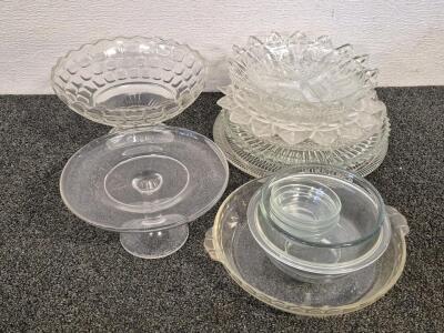 Glass Serving Dishes (Bowls, Cake Stand, Chip/ Dip Platters)