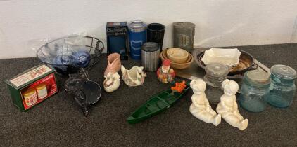 Miscellaneous Lot Including, Metal Tumblers, Vibtage Trays And Platters, Figurines And More