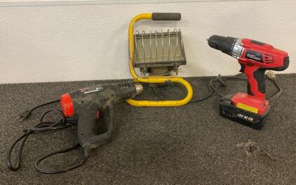 Tool Set Including, Outdoor Heat Lamp, Hyper Tough Drill, And Drill Master Dual Master Heat Gun