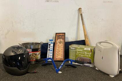 Miscellaneous Lot Including Folding Hammock Camp Cot, Roof Cargo Pack, Scorpion Helmet (Size S), Belgian Waffle Baker, 12qt Crock Pot And More