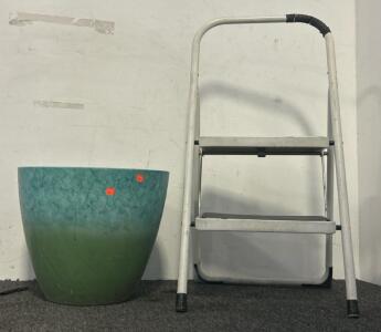 White Step Ladder And Plastic Flower Pot