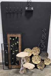 Nice Outdoor Decor, Wall hanger, Wood Wimsical Shelf, Bamboo and Birds, Metal Shelf, Towel Hanger
