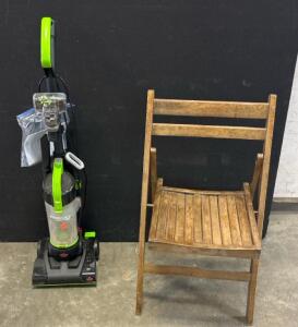 Bissell Powerforce Compact Turbo Bagless Upright Vacuum Cleaner And Wooden Chair