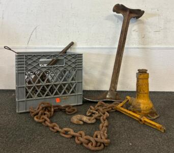 Heavy Metal Helpers- Including Antique Cast Iron Cobblers Shoe Or Shoe Form, Chains, And More