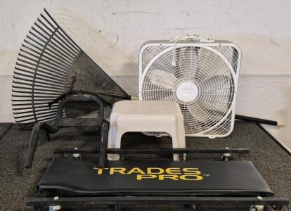 Trades Pro Under Car Roller, Step/ Hitch, Rake, Fan(Works), Step Stool