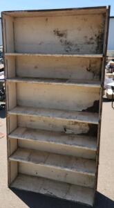 Wooden Bookshelf, 6 Shelves, White with Wood Grain, Open-Back Design