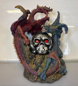 Gothic Ruby Dragon Statue with Skull