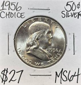 1956 MS64 CHOICE SILVER FRANKLIN &frac12; $1