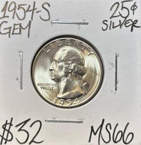 1954-S MS66 GEM SILVER WASHINGTON QUARTER