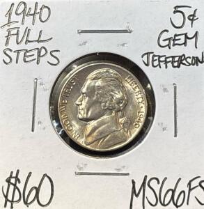 1940 MS66FS FULL STEPS GEM JEFFERSON NICKEL