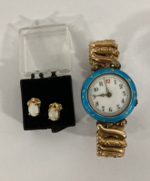 Guilloche Watch & Opal Earings