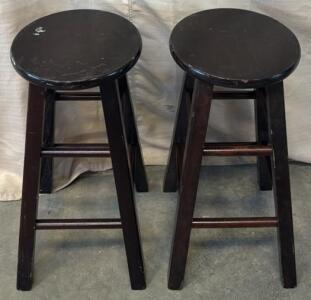 (2) Matching Wooden Stools / 12&rdquo; L x 12&rdquo; W x 24&rdquo; H