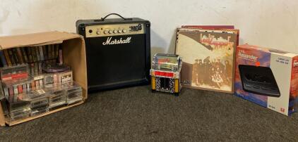 Music Vault- Including Popular Vinyls, Box Of Cassette Tapes, VHS Rewinder, Marshall Amp And More