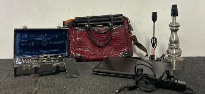 HP Laptop, Samatha Brown Purse, Samsung Phone, And A Clarinet, And Pink Razor Scooter