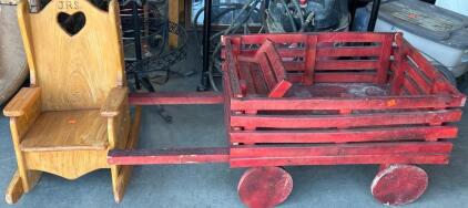 Childs Rocking Chair and Red Wagon