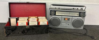 Vintage Portable Stereo Radio Cassette Recorder And The Cassette Tapes