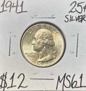 1941 MS61 SILVER MINT STATE WASHINGTON .25c