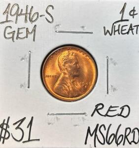 1946-S MS66RD RED GEM WHEAT COPPER CENT