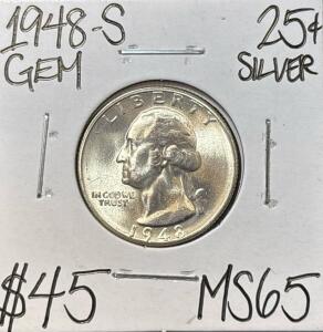 1948-S MS65 GEM SILVER WASHINGTON QUARTER