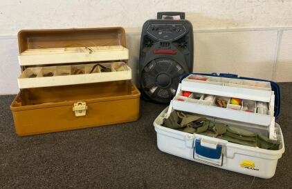 (2) Tackle Boxes, ILive Wireless Tailgate Speaker, Plus Fishing Lures, Lines, Bobbers And More