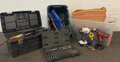 Tool Lot Inlcuding Milwaukee, DeWalt, Hart, Duralast Tools, Car Jack, And More