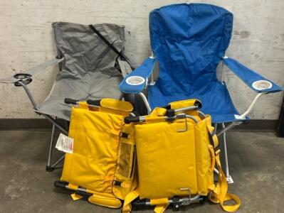 2 Folding Lawn Chairs And 2 Portable Stadium Chairs