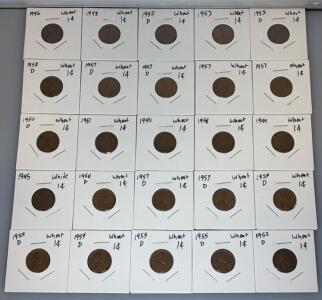 (25) Wheat Cent Pennies 1942-1958