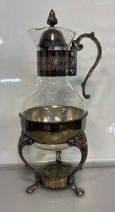 Vintage Silver-Plated Glass Coffee Or Tea Carafe With A Warming Stand
