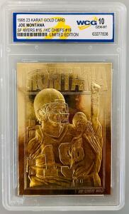 1995 23 KT Gold Card Joe Montana SF 49'ERS #16/ KC Chiefs #19 Limited Edition Graded Card: 10 GEM MT