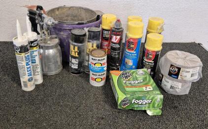 Paint Sprayer, (2)PSA Sheet Roll(2-3/4&times;30YD), (2)Rust-Oleum Metal Primer, (2)Caulk Tubes, Joggers, Great Stuff(Gaps &Cracks, Window&Door(2), Big Gap Filler(2)), Epson A7 Fast Curing Acrylic, (2)Fill and Seal, Paint Bucket