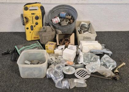 Bathroom Faucet Fittings and Accessories for Sinks, And Tubs, Bucket of Locks and Keys, Tool Side Bag, Water Bottle, Wilson Light Radio(Unable to Test)